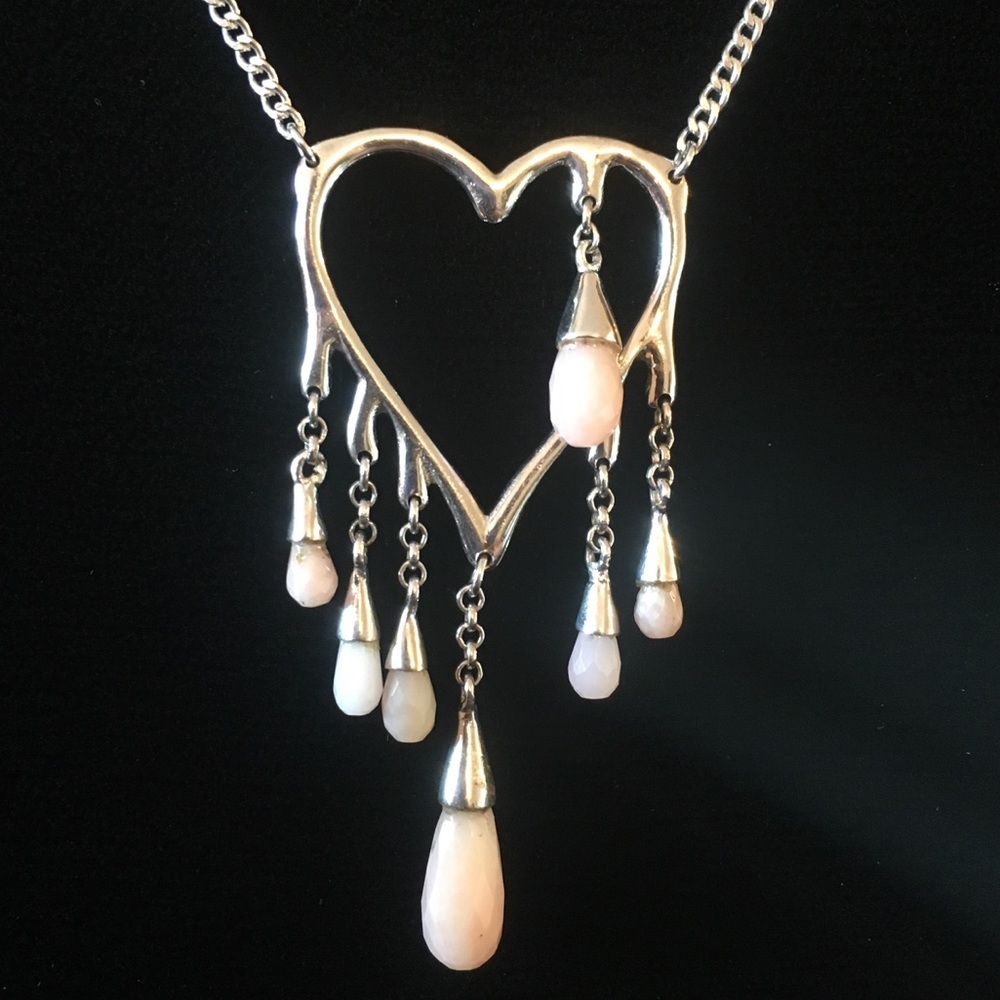 Genuine Pink Opal Heart Platinum/Sterling - Picture 4 of 6